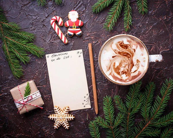 Christmas to do list and cup of latte — Stock Photo, Image