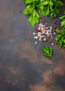 Maydanoz, tuz ve biber. Mutfak arka plan