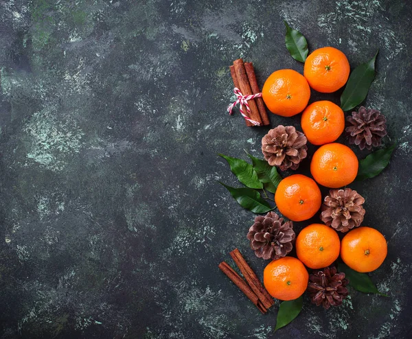 Christmas or New Year composition with tangerines — Stock Photo, Image