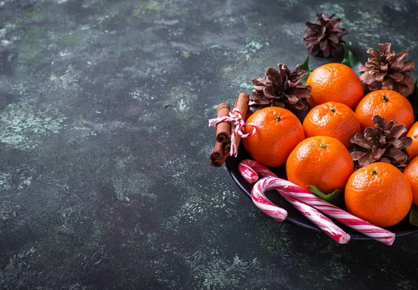 Christmas or New Year composition with tangerines — Stock Photo, Image
