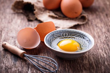 çiğ tavuk yumurtası ve çırpma teli