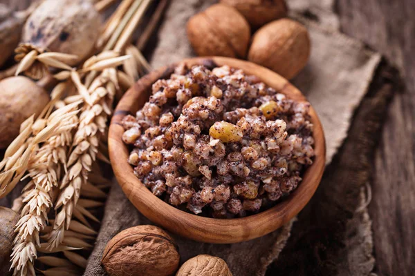 Comida doce tradicional kutia. Prato de Natal em Ucrânia, Bielorrússia — Fotografia de Stock