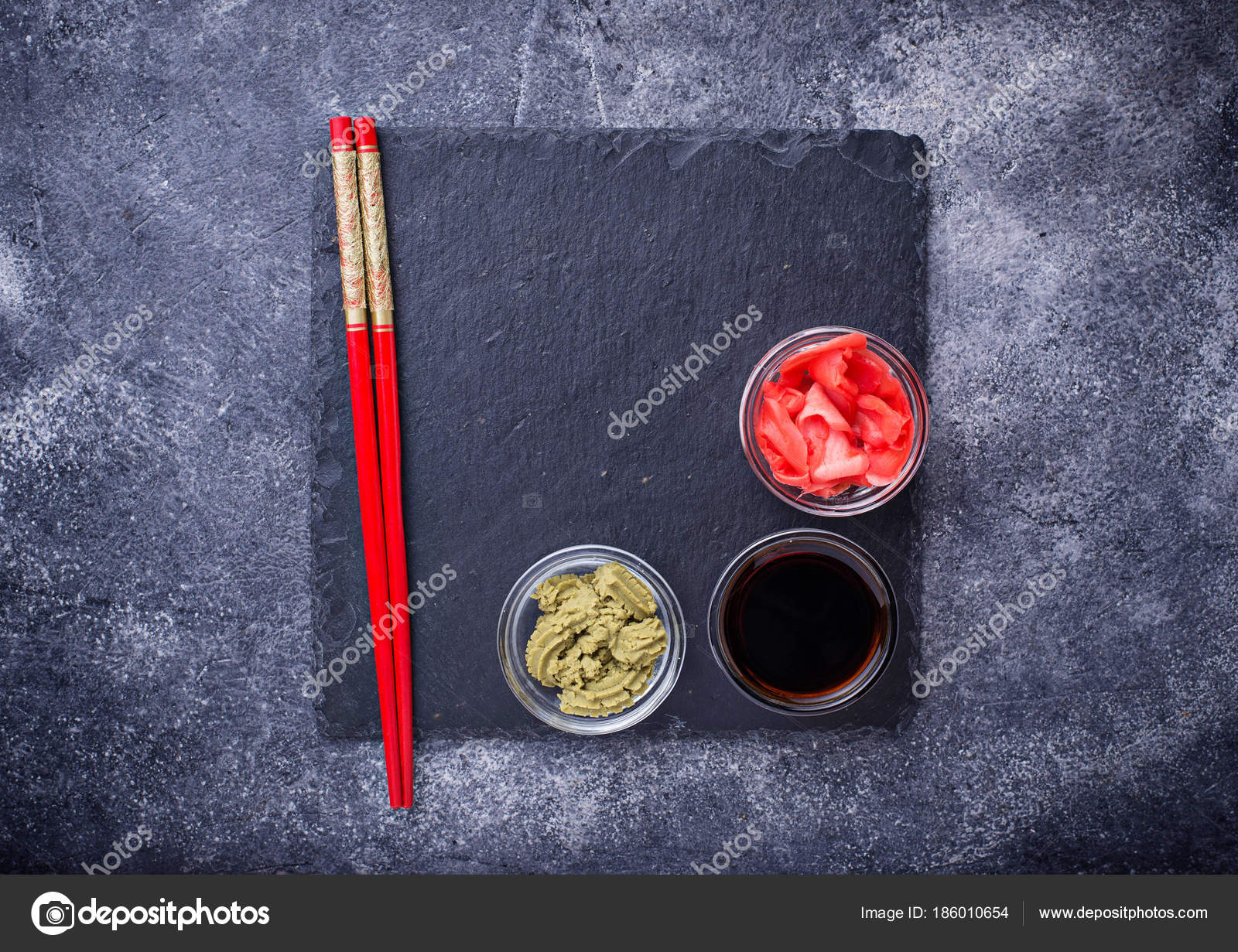 Wasabi, ginger and soy sauce. Stock Photo by ©yulianny 186010654