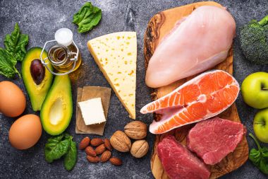 Sağlıklı düşük karbonhidrat ürünleri. Ketogenic diyet. 
