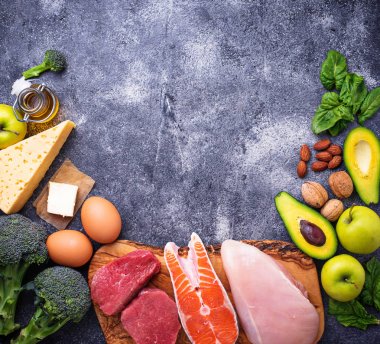 Sağlıklı düşük karbonhidrat ürünleri. Ketogenic diyet. 