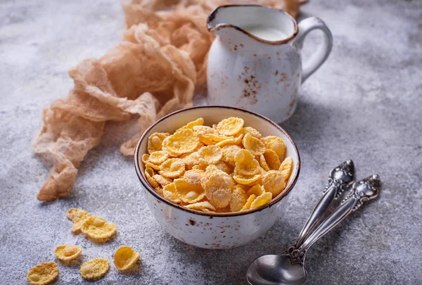 Sweet cereal corn flakes in bowl