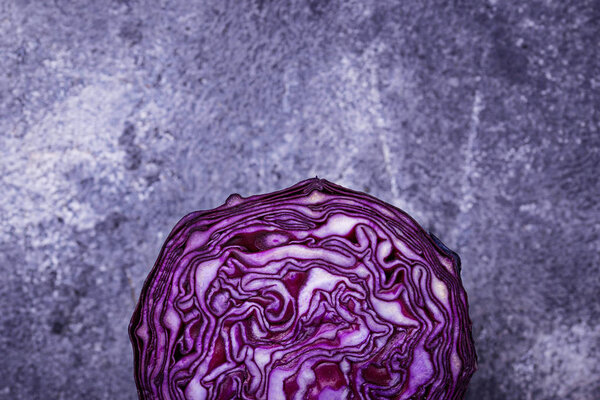 Cut red cabbage. Top view