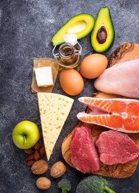 Sağlıklı düşük karbonhidrat ürünleri. Ketogenic diyet. 
