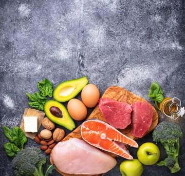 Sağlıklı düşük karbonhidrat ürünleri. Ketogenic diyet. 