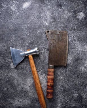 Kasapların vintage cleaver ve balta et için