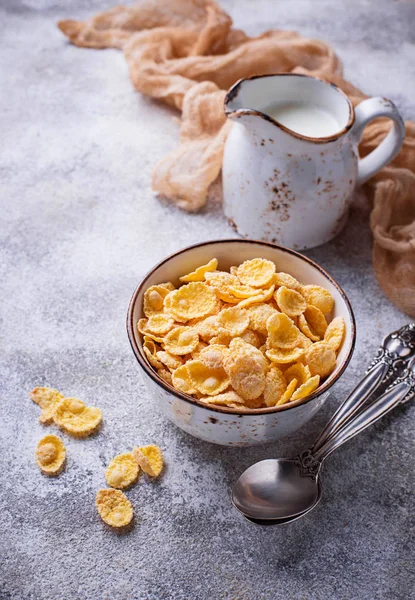 Sweet cereal corn flakes in bowl