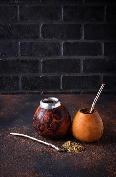 Yerba mate te med kalebass och bombilla — Stockfoto