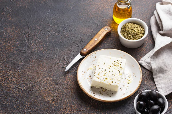 Fresh feta cheese with spices — Stock Photo, Image