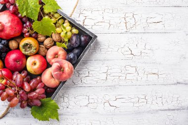 Çeşitli sonbahar meyveleri. Hasat konsepti