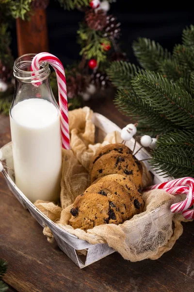 Sušenky s čokoládou a mlékem — Stock fotografie