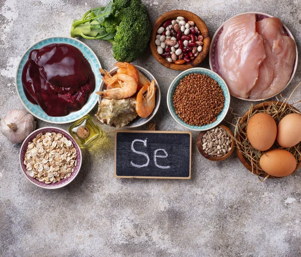 Fontes de produtos saudáveis de selénio . — Fotografia de Stock