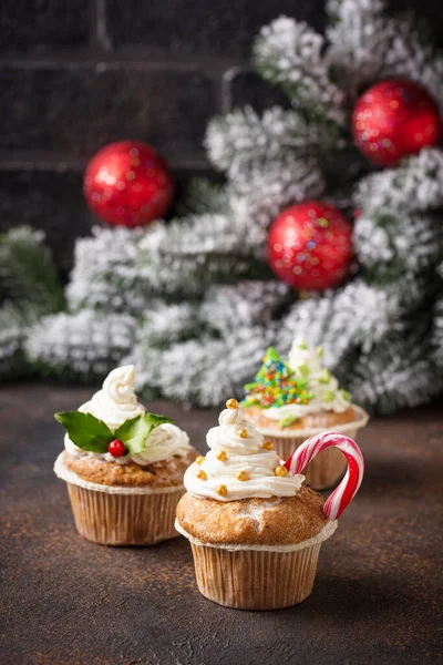 Christmas festive cupcake with different decorations — Stock Photo, Image