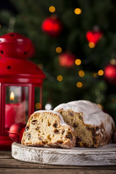 Christmas cake stollen with dried fruits — Stock Photo, Image