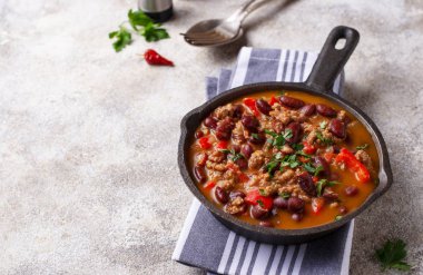 Geleneksel Meksika çanak Chili con Carne