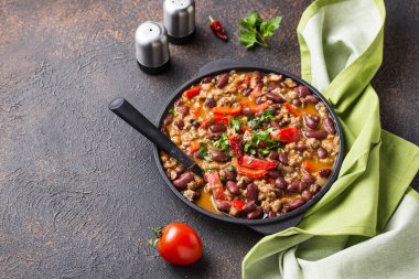 Geleneksel Meksika çanak Chili con Carne