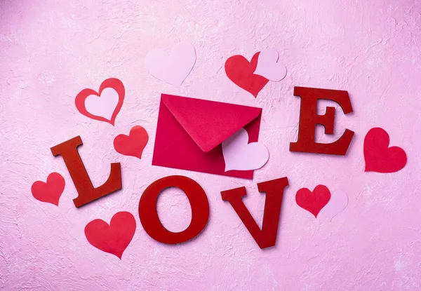 Ημέρα του Αγίου Βαλεντίνου φόντο με γράμματα Αγάπη — Φωτογραφία Αρχείου
