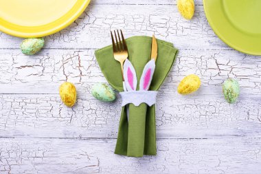 Easter table setting in green color
