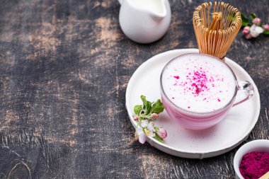 Pink matcha latte with milk clipart