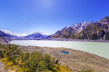 Cook Ulusal Parkı, Canterbury, Yeni Zelanda 'daki Hooker Buzul Gölü