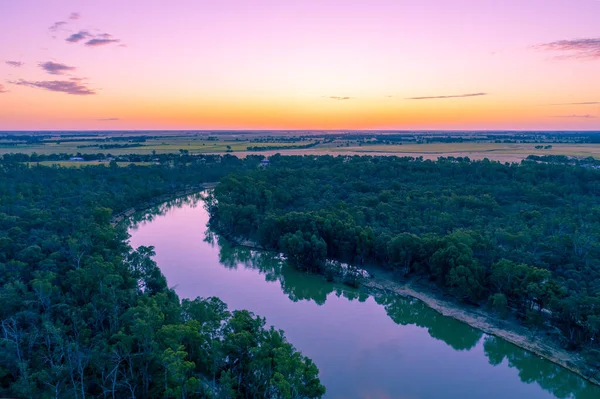 Flygfoto Över Murray River Skymningen Moama Nsw Australien — Stockfoto