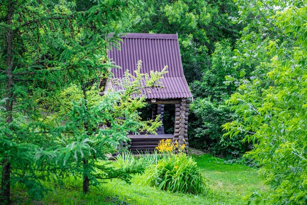 Small Log Shed Green Woods Mazyr Belarus — Stock Photo, Image