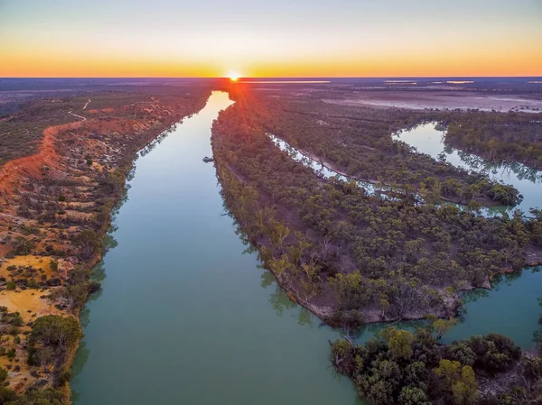 Murray River Fließt Bei Schönem Sonnenuntergang Zum Horizont Luftbild — Stockfoto
