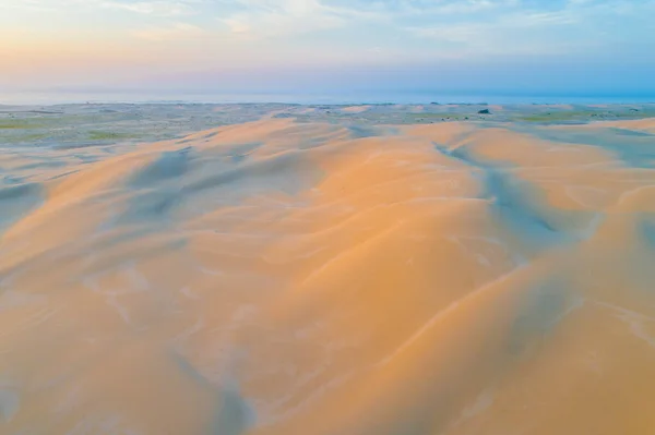 Dune Sabbia Pura Che Brillano All Alba Arancione Vista Aerea — Foto Stock