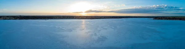 Wide Panorama Udara Garam Danau Crosbie Saat Matahari Terbit Taman — Stok Foto