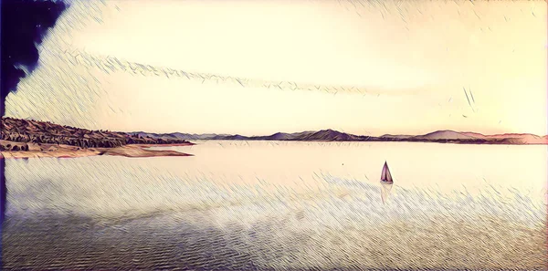Yabancı Gezegen Dijital Sanat Eserlerinde Yalnız Yelkenli Görüntünün Elementleri Nasa — Stok fotoğraf
