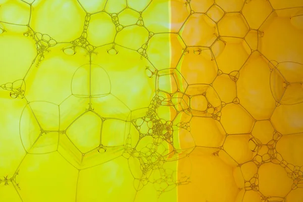 Bolle Sapone Macro Disegno Geometrico Giallo Arancione — Foto Stock