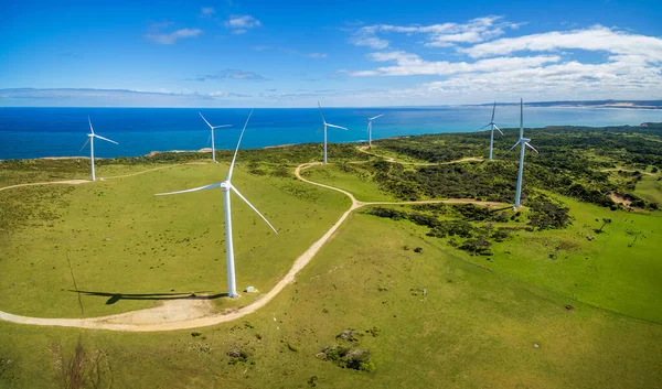 Повітряна Панорама Вітряної Ферми Сільській Місцевості Сонячний День Австралії — стокове фото