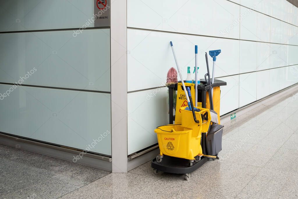 Cleaning equipment trolley at Beijing International Airport in China