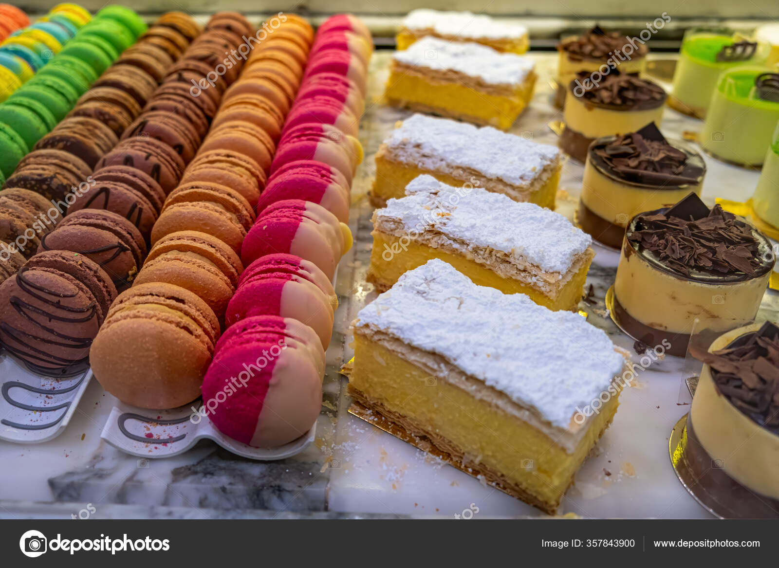 Various Types Sweet Dessert Cafe Closeup Shallow Focus Stock Photo by
