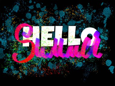 Renkli mürekkep damlaları, tipografi ve el yazısı olan yaz afişi.