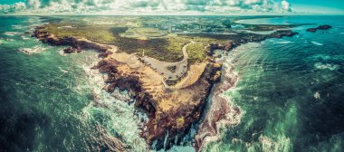 Thunder Point gözcüsü ve Warrnambool 'un hava manzarası, Victoria, Avustralya
