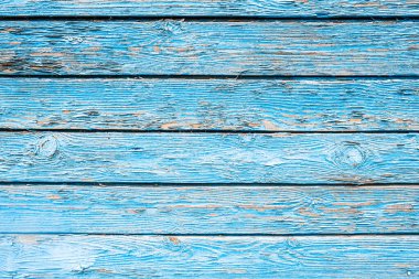 Kırsal ahşap arka planda mavi boya kabuğu var.