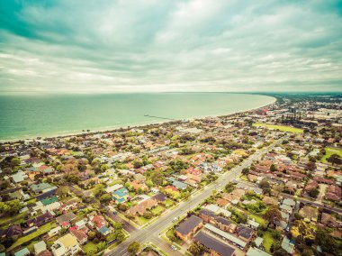Aerial view of Frankston suburb nested on the Mornington Peninsula. Melbourne, Victoria, Australia clipart