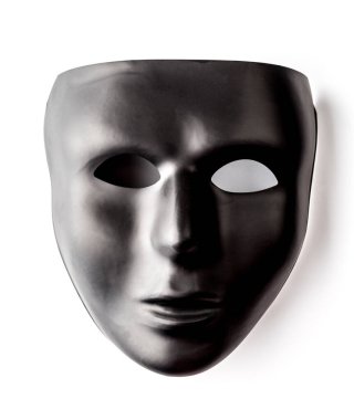Beyaz arka planda siyah maske. Depresyon kavramı.