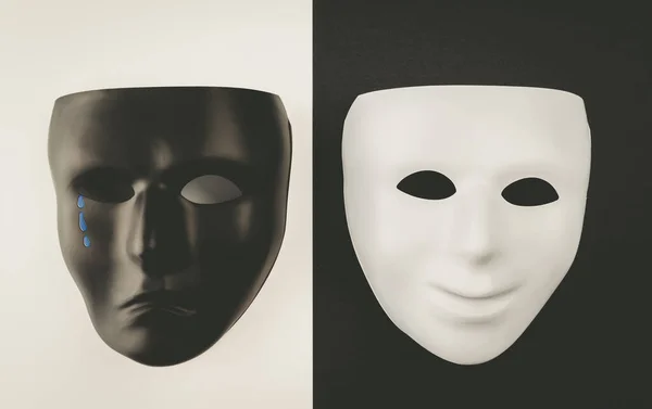 Masques Théâtraux Exprimant Des Émotions Heureuses Tristes Dépression Concept Émotionnel — Photo
