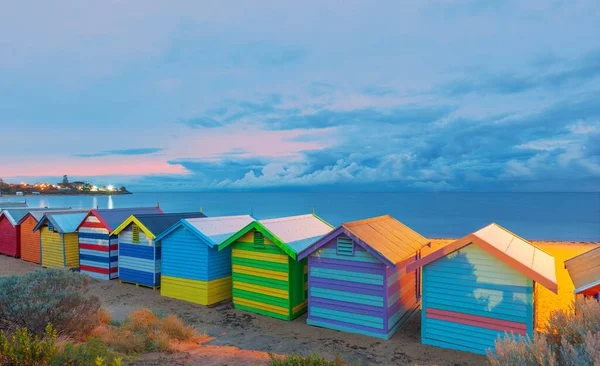 Happy Brighton Beach Chaty Różowym Wschodzie Słońca Melbourne Victoria Australia — Zdjęcie stockowe