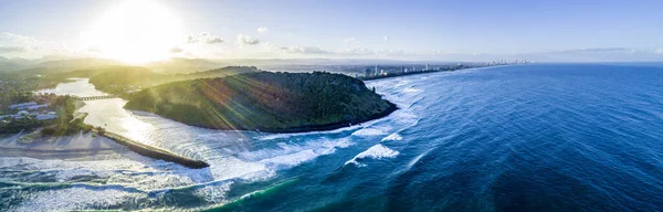 Wide Udara Panorama Pantai Gold Coast Saat Matahari Terbenam — Stok Foto