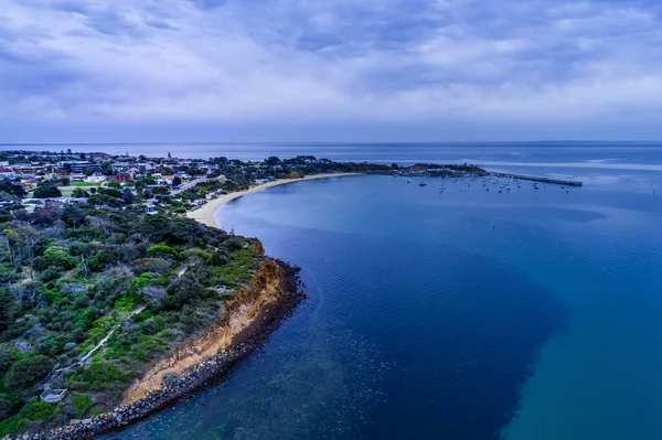 Luchtfoto Van Mornington Pier Afgemeerde Jachten Kustlijn — Stockfoto