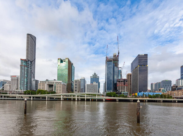 BRISBANE, Australia - January 9 2019: Brisbane CBD skyscrapers viewed from the river waterfront