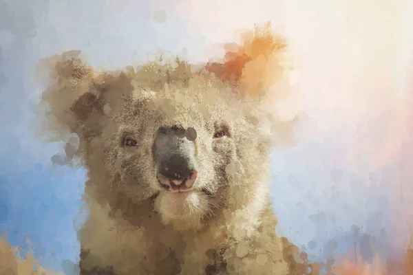 Künstlerisches Porträt Eines Koalas Der Durch Schmutzige Glasmalerei Blickt Kunstwerk — Stockfoto