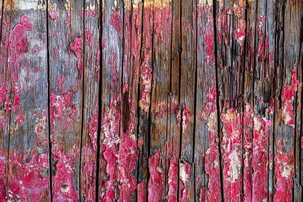 Vieille Clôture Bois Grunge Avec Fond Peinture Rouge Pelant — Photo